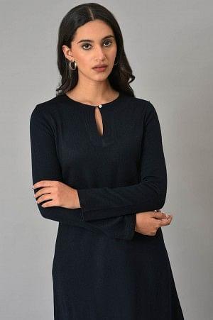 Dark Blue A-Line Colour Blocking Plus Size Winter kurta