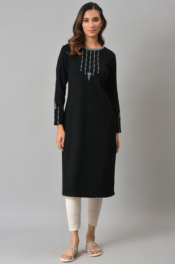 Black Embroidered Winter kurta