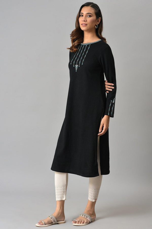 Black Embroidered Winter kurta
