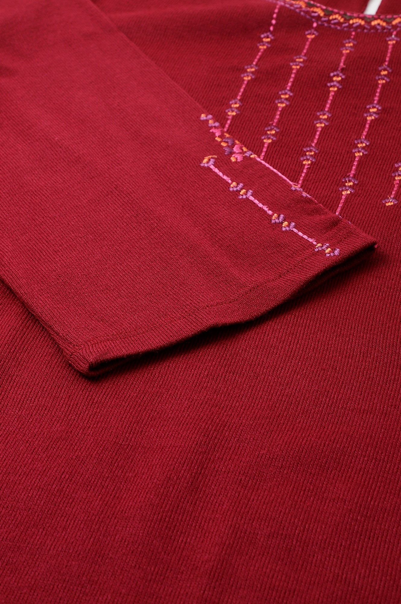 Dark Red Embroidered Plus Size Winter kurta