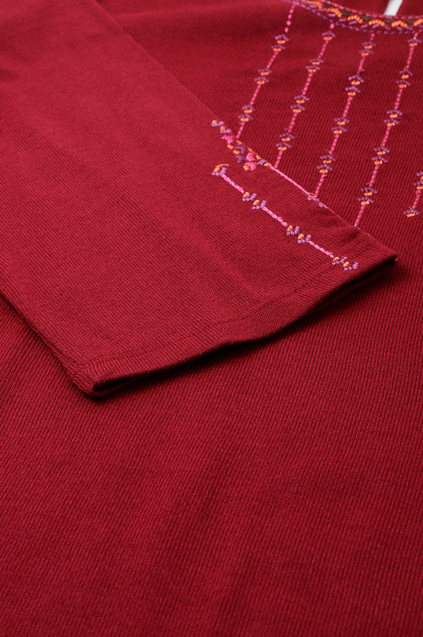 Dark Red Embroidered Plus Size Winter kurta