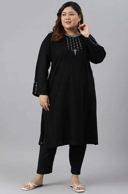Black Embroidered Plus Size Winter kurta