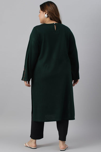 Dark Green Embroidered Plus Size Winter kurta - wforwoman