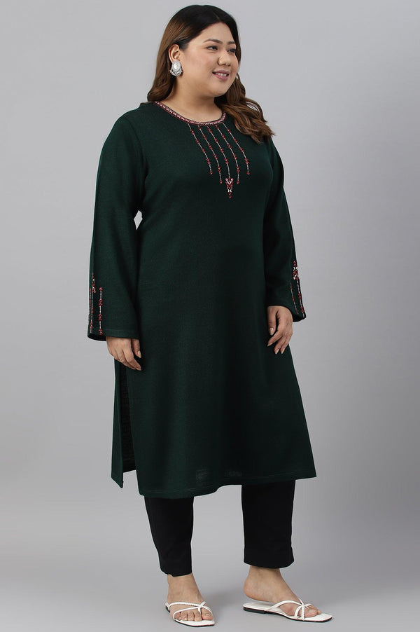 Dark Green Embroidered Plus Size Winter kurta