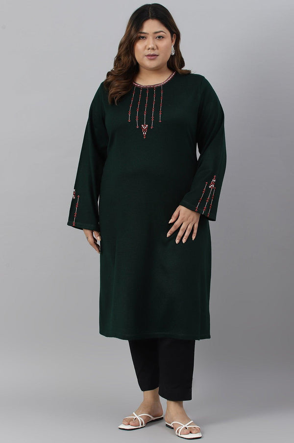 Dark Green Embroidered Plus Size Winter kurta