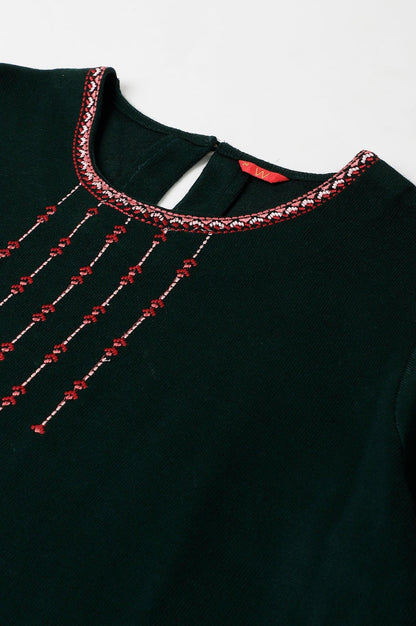 Dark Green Embroidered Plus Size Winter kurta - wforwoman
