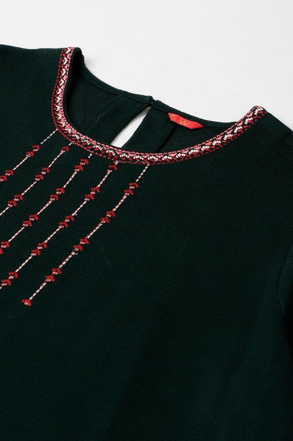Dark Green Embroidered Plus Size Winter kurta