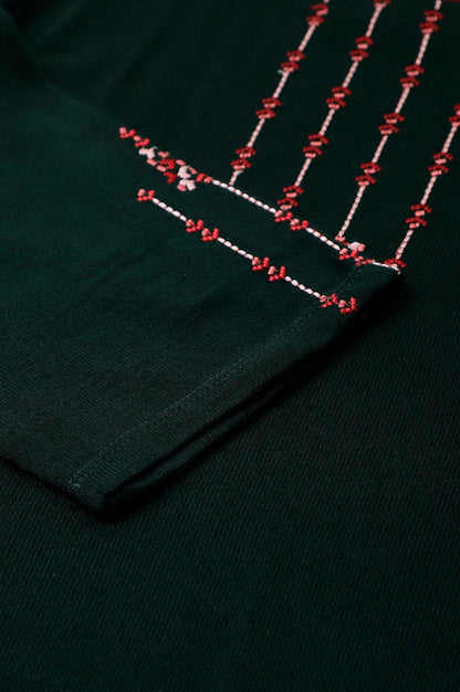 Dark Green Embroidered Plus Size Winter kurta - wforwoman
