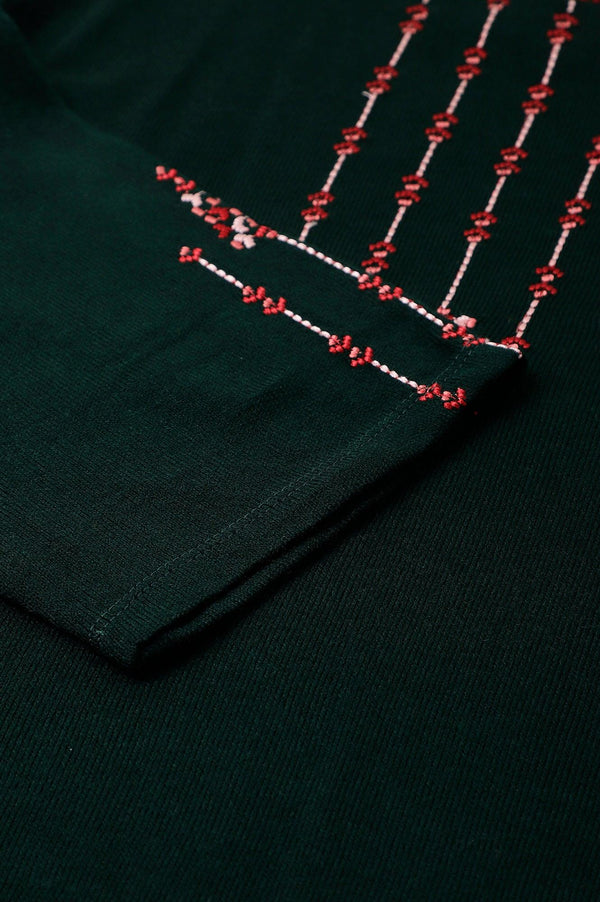 Dark Green Embroidered Plus Size Winter kurta
