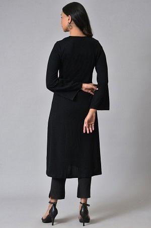 Black Embroidered Flared Winter kurta