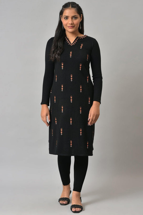 Black Acrylic Embroidered Winter kurta