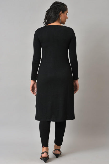 Black Acrylic Embroidered Winter kurta - wforwoman