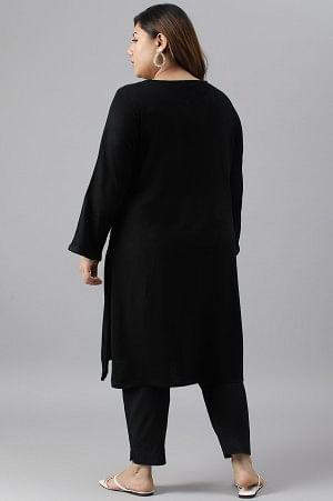 Plus Size Black Acrylic Embroidered Winter kurta