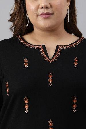 Plus Size Black Acrylic Embroidered Winter kurta