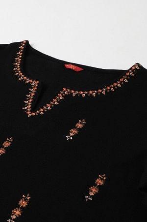 Plus Size Black Acrylic Embroidered Winter kurta