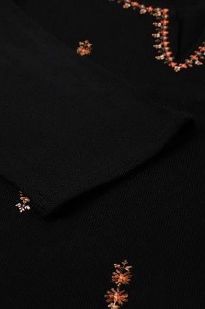 Plus Size Black Acrylic Embroidered Winter kurta