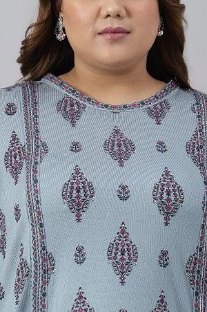 Blue Printed Knitted Winter Plus Size kurta