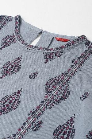 Blue Printed Knitted Winter Plus Size kurta - wforwoman