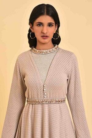 Grey Mock Layered Embellished Dress