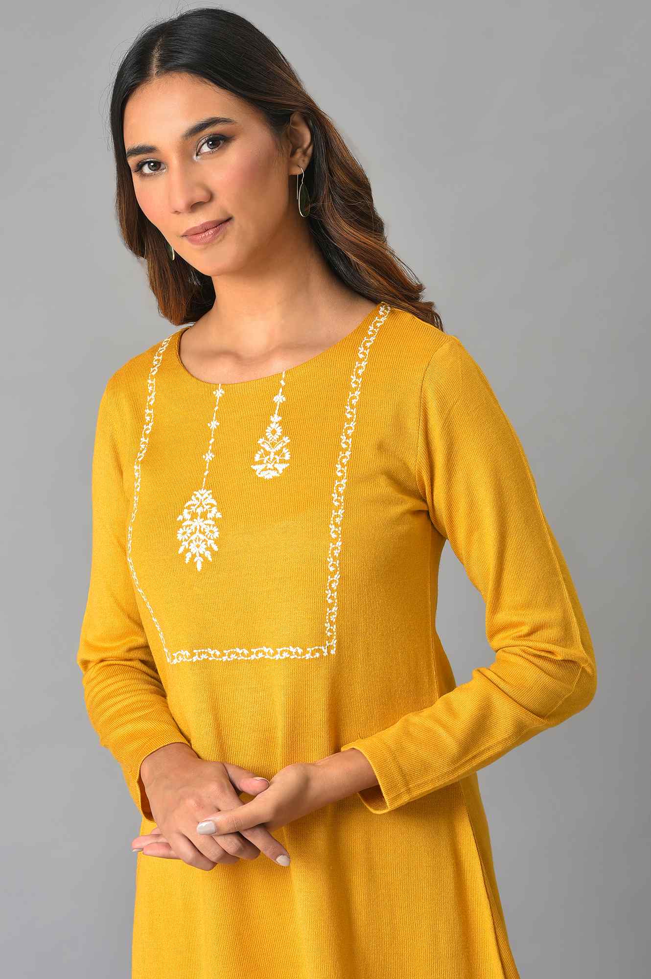 Buy Yellow Winter kurta With Embroidered Yoke Online for Woman Buy Yellow Winter kurta With Embroidered Yoke Online for Woman