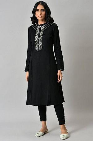 Plus Size Black Acrylic Statement Winter Kurta