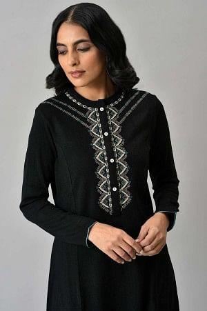 Plus Size Black Acrylic Statement Winter Kurta