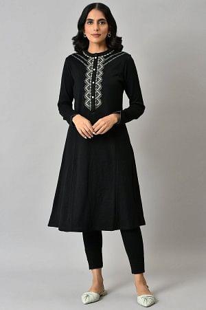 Plus Size Black Acrylic Statement Winter Kurta