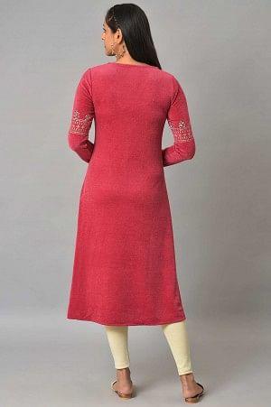 Red Embroidered With Beads Winter Festive kurta