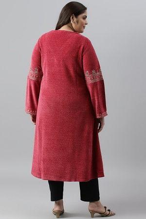Red Flared Embroidered Winter kurta