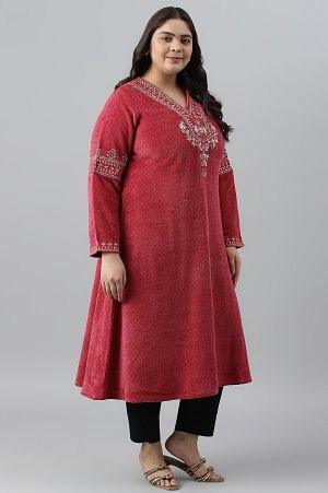 Red Flared Embroidered Winter kurta