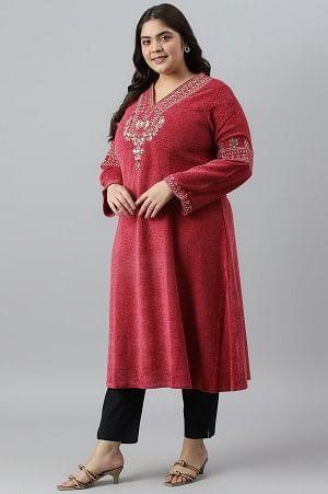 Red Flared Embroidered Winter kurta