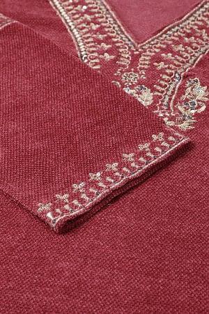Red Flared Embroidered Winter kurta - wforwoman