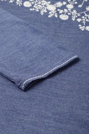 Plus Size Blue Embroidered Asymmetrical Winter kurta - wforwoman