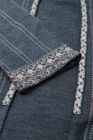 Blue Mock Layer Printed Plus Size Winter kurta - wforwoman