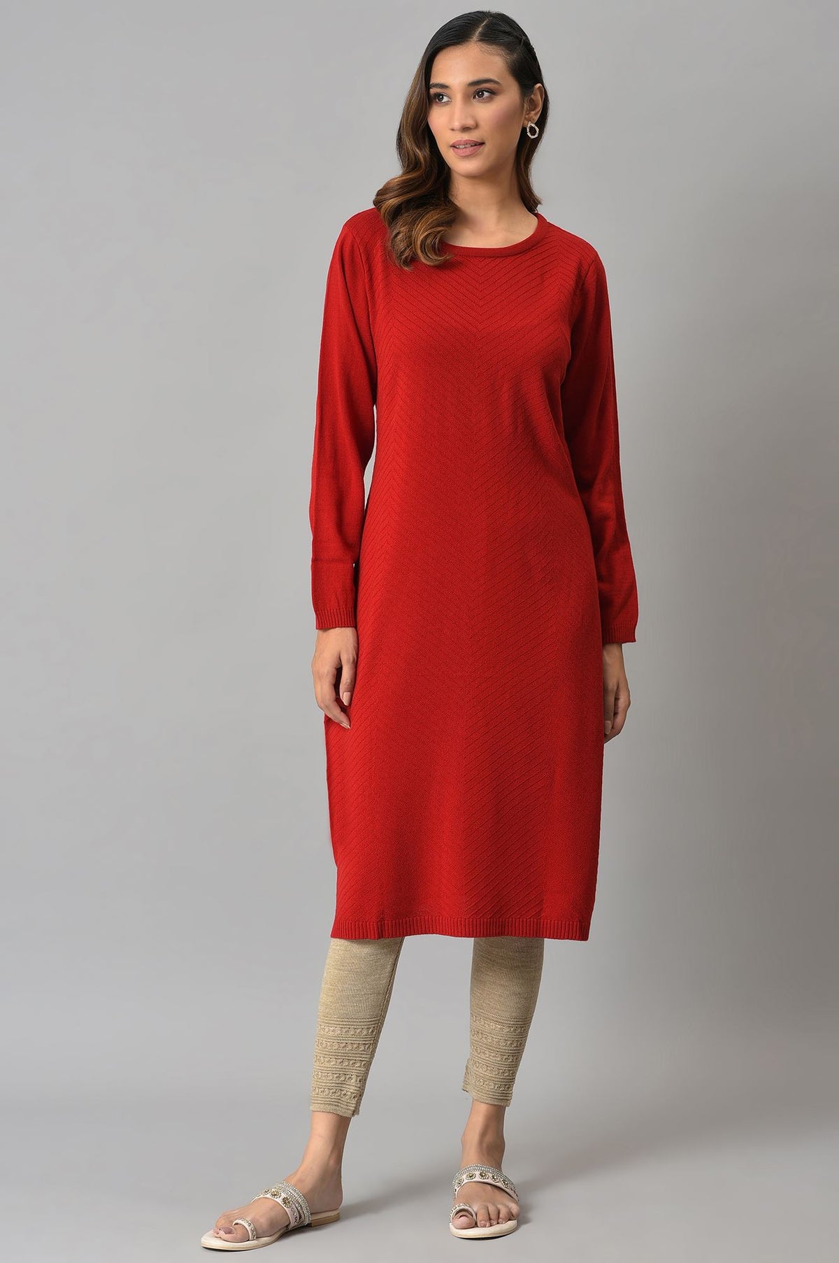 Red Knitted Winter Dress - XS