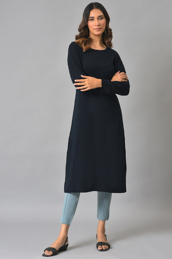 Blue A-line Floral Printed Winter kurta