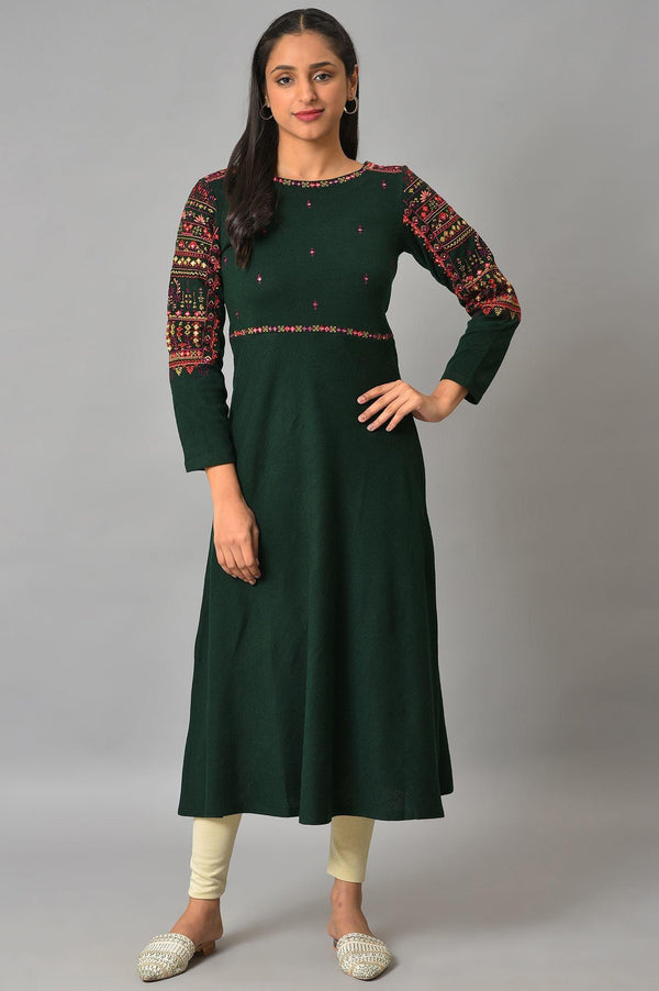 Green Heavy Embroidered Winter kurta