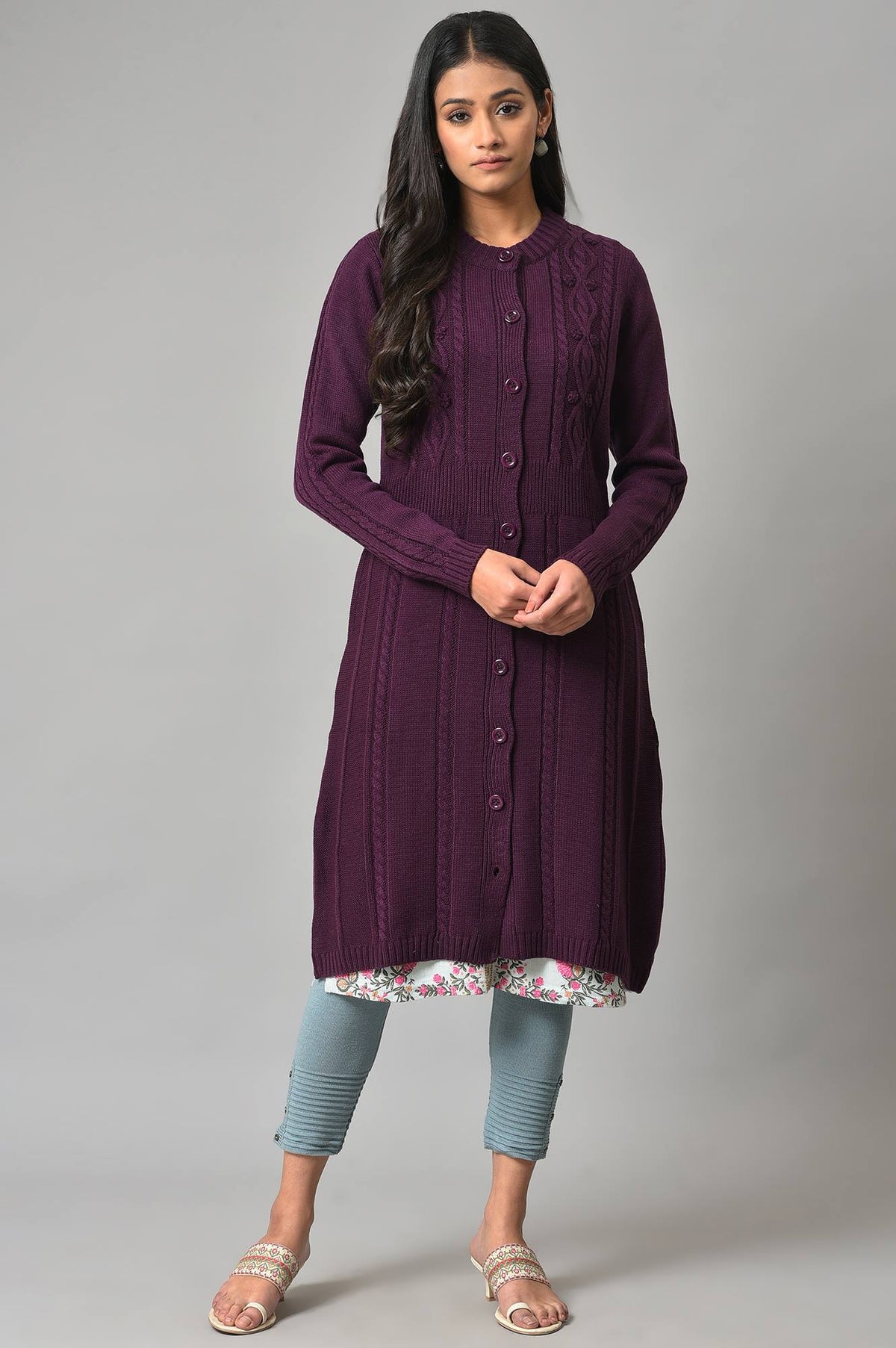 Purple Button Down Woollen Cardigan - WVG