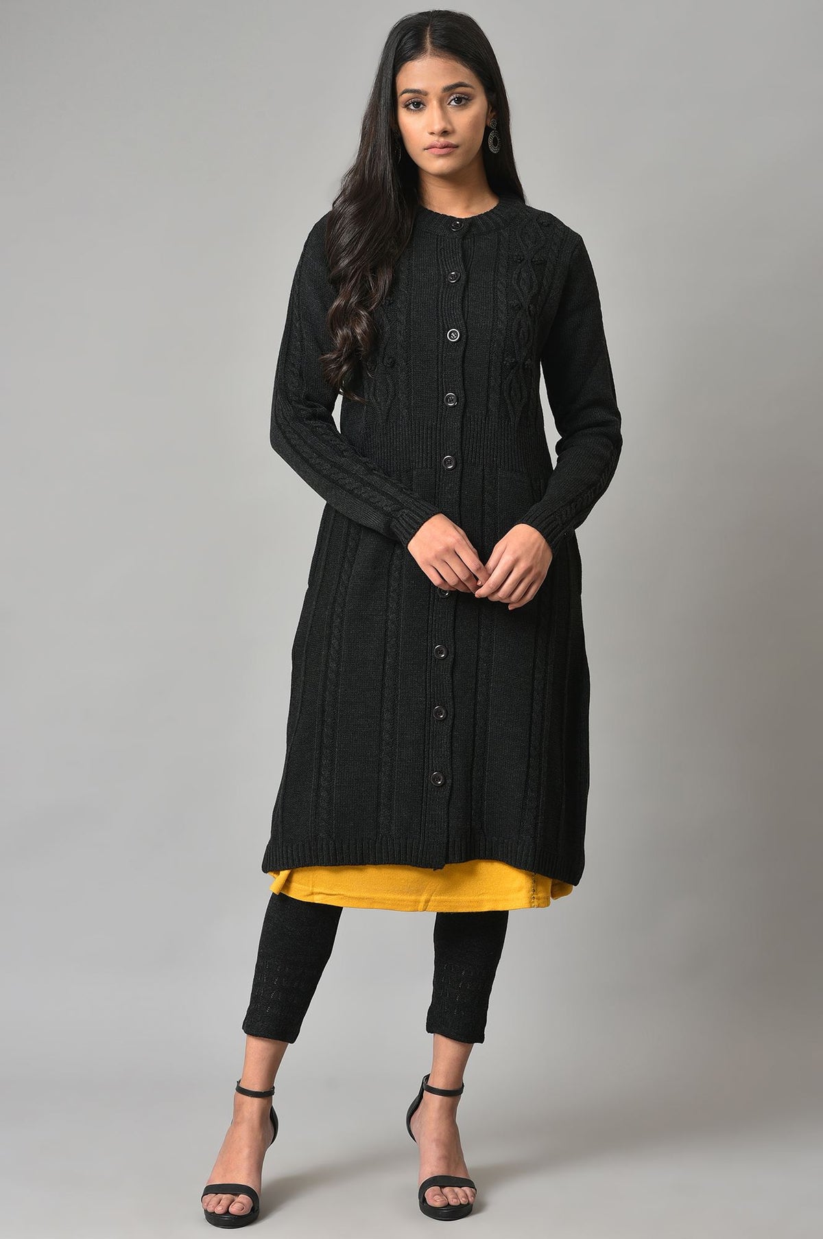 Black Button Down Woollen Cardigan - WVG