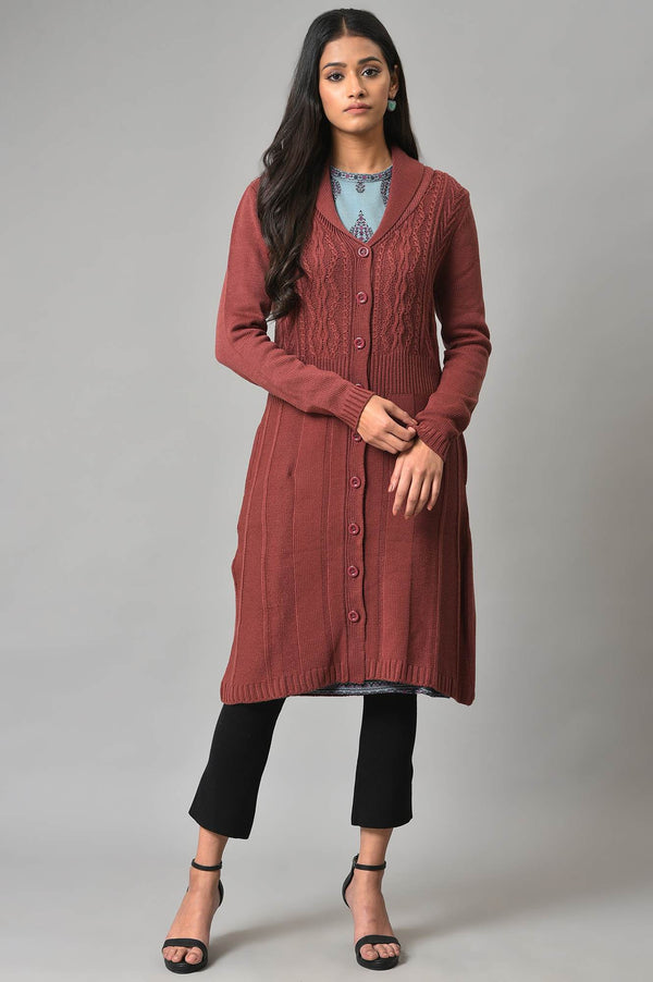 Coral Shawl Collar Knitted Cardigan