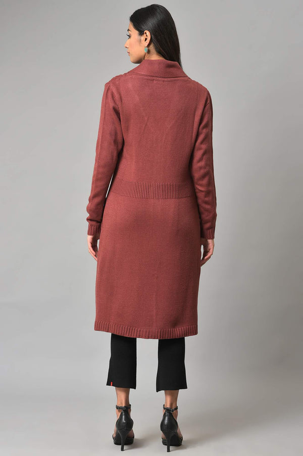 Coral Shawl Collar Knitted Cardigan