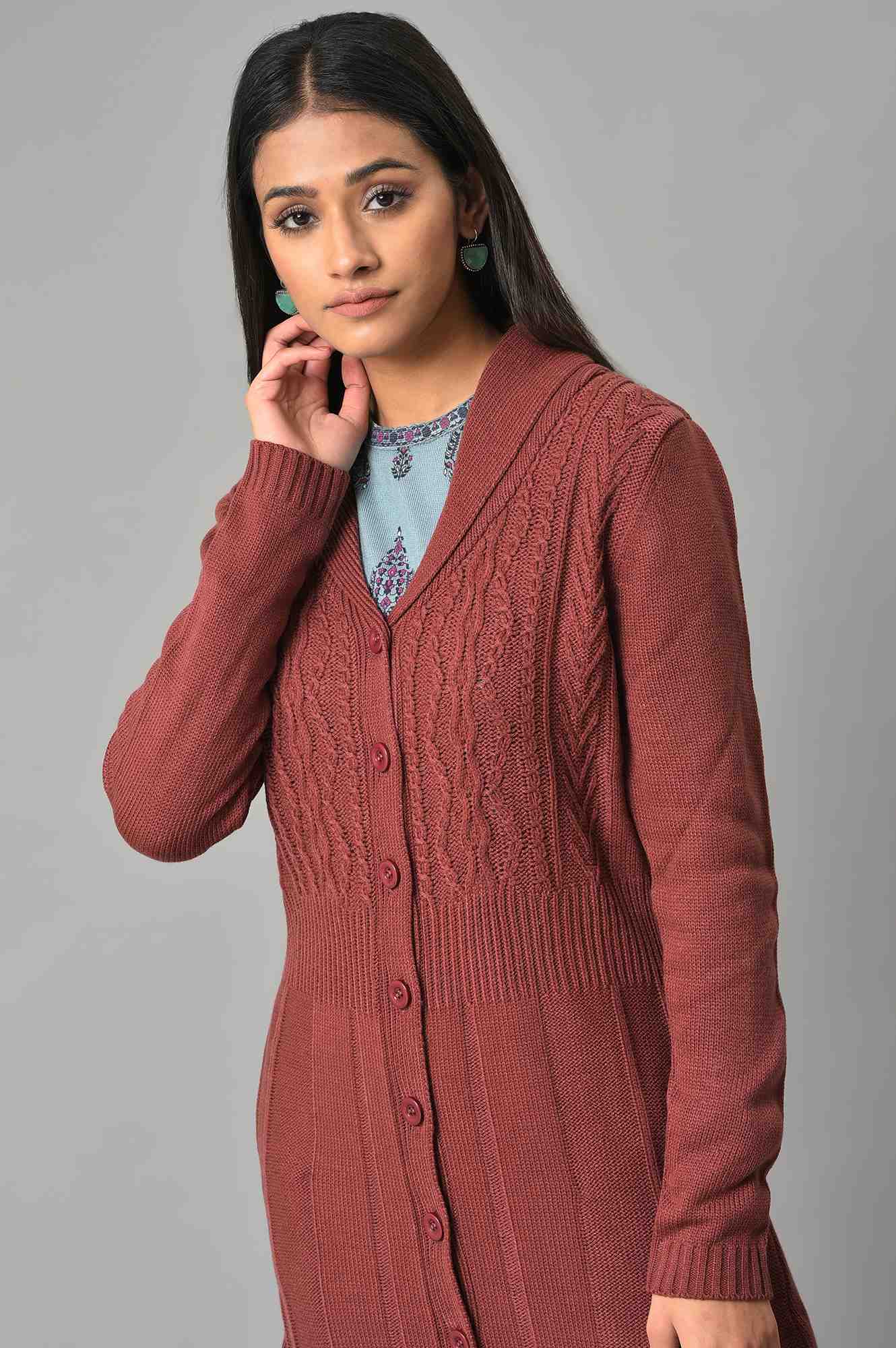 Coral Shawl Collar Knitted Cardigan