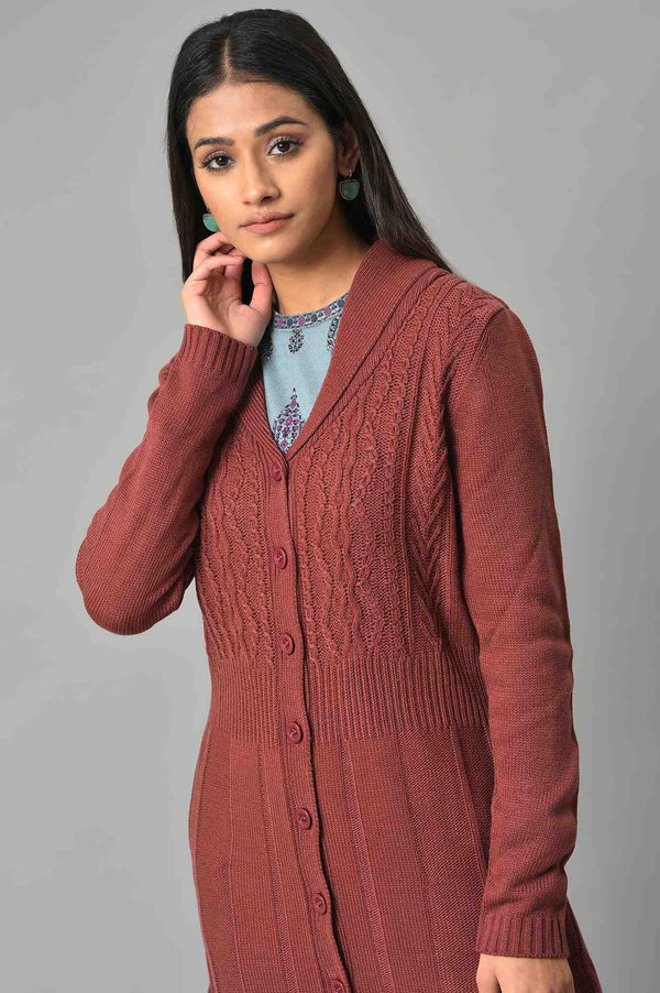Coral Shawl Collar Knitted Cardigan