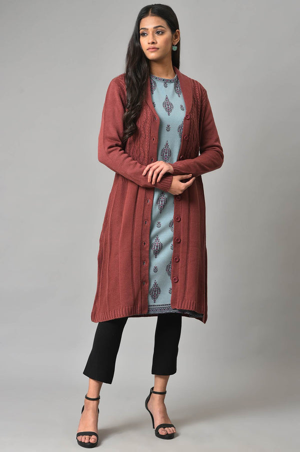 Coral Shawl Collar Knitted Cardigan