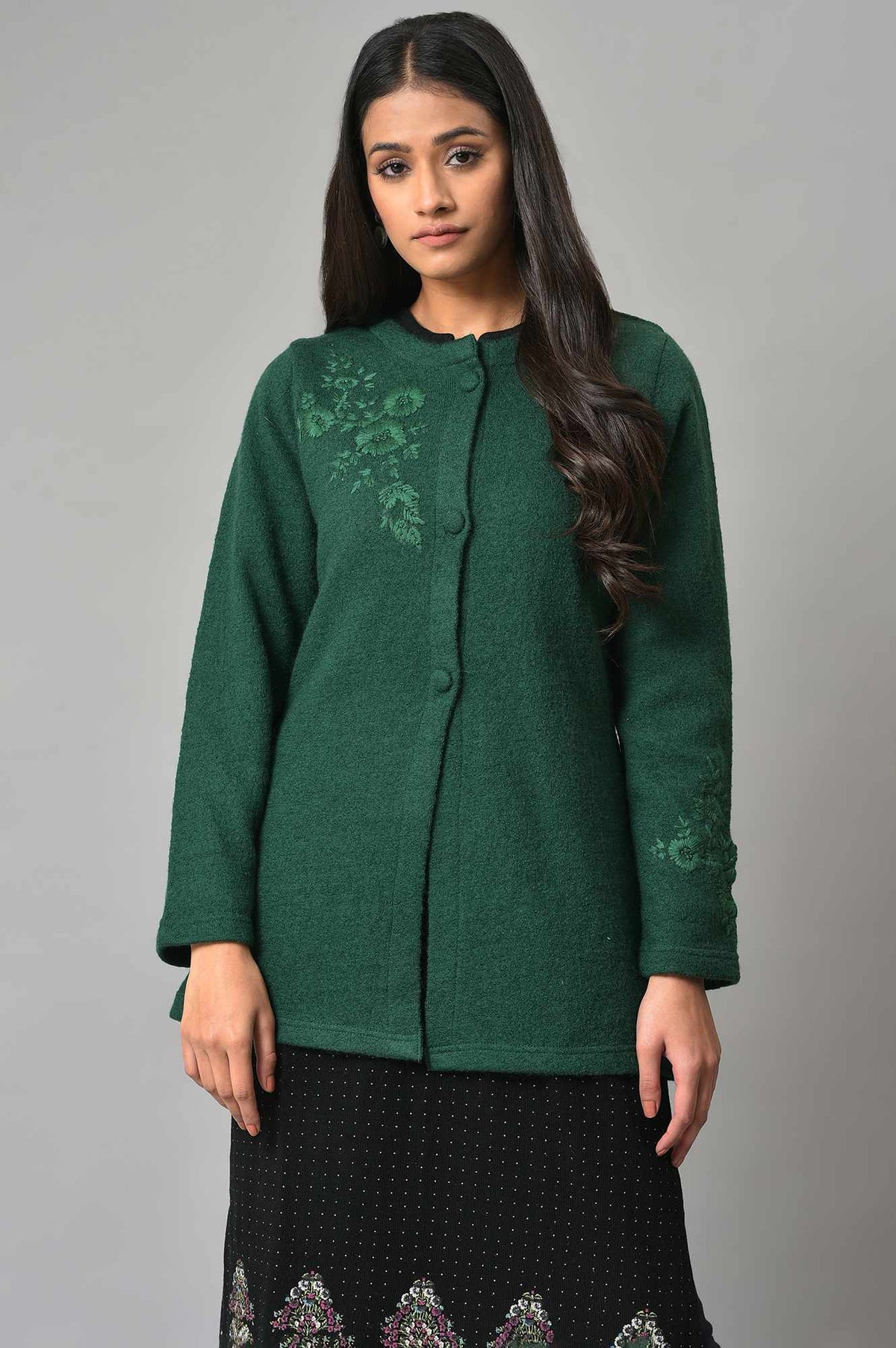 Green Woollen Short Winter Jacket - WVG