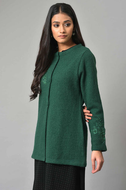Green Woollen Short Winter Jacket