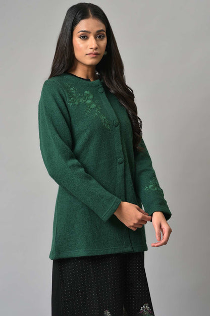 Green Woollen Short Winter Jacket