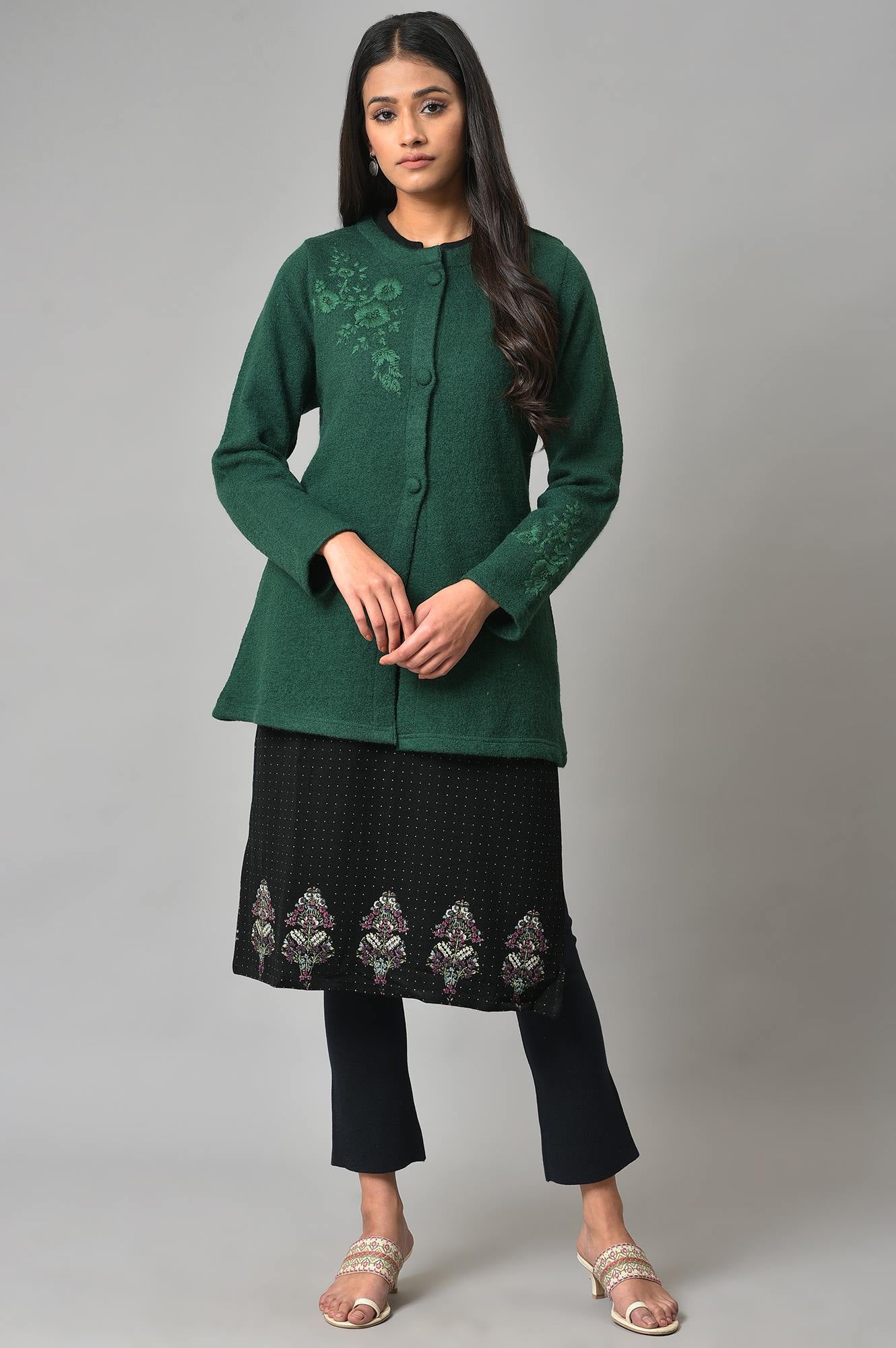 Green Woollen Short Winter Jacket