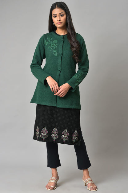 Green Woollen Short Winter Jacket