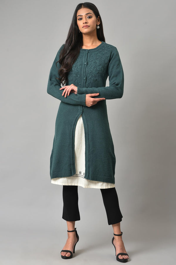 Blue Embroidered Women Cardigan